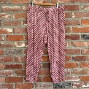 Old Navy Soft Rayon Pant Red Print Pattern Tie Elastic Waist Medium